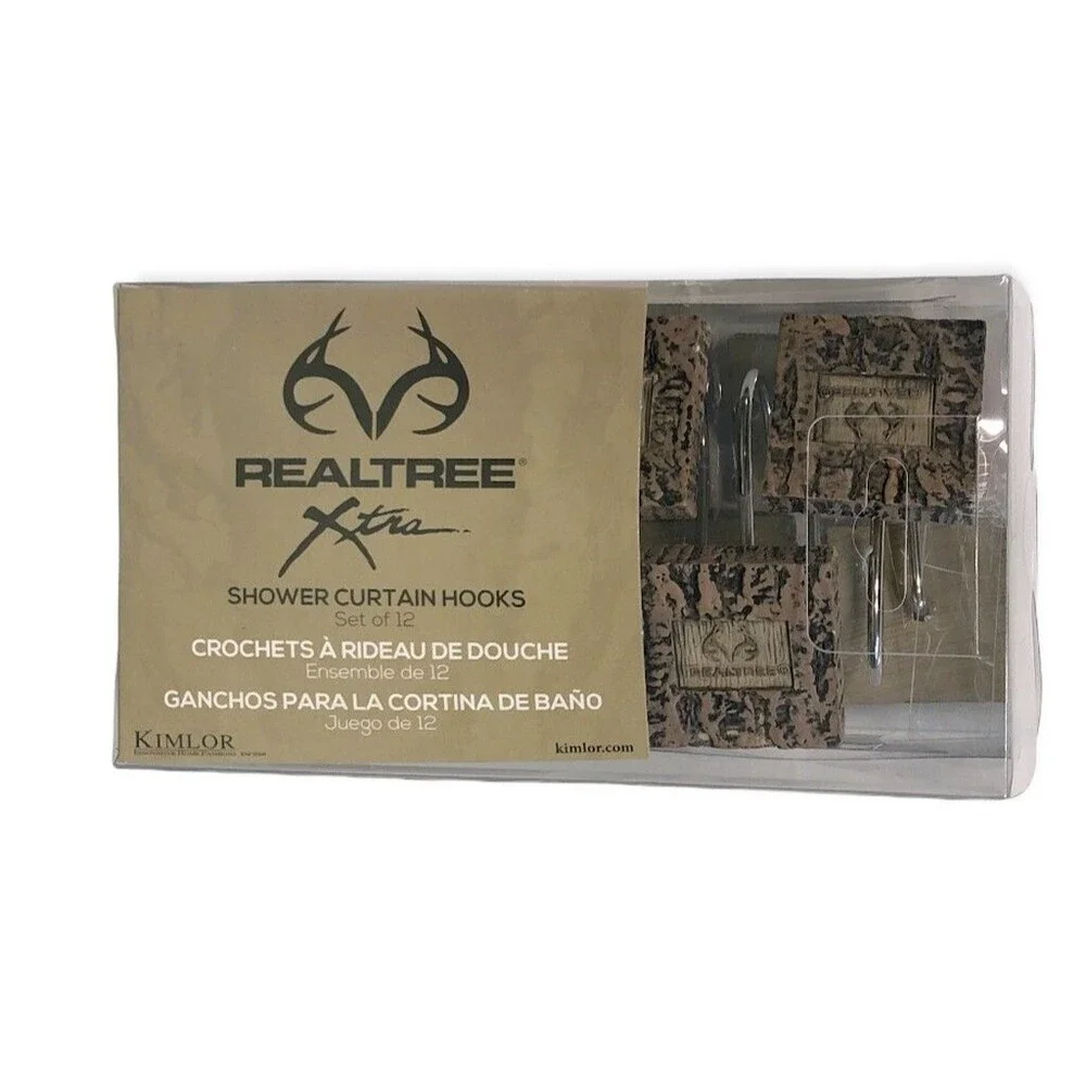 RealTree Shower Curtain Hooks 12 Resin Deer Skull Antler Rustic Cabin Camp Lodge